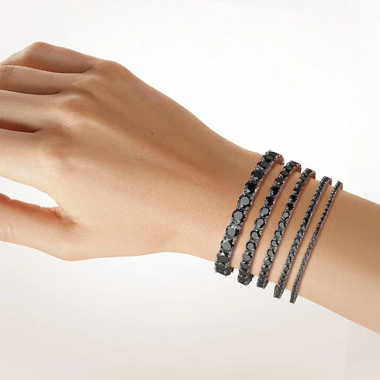 Bracelet de tennis en moissanite noire 2 mm 3 mm 5 mm pour femme/homme, en argent sterling S925, avec diamants de laboratoire étincelants