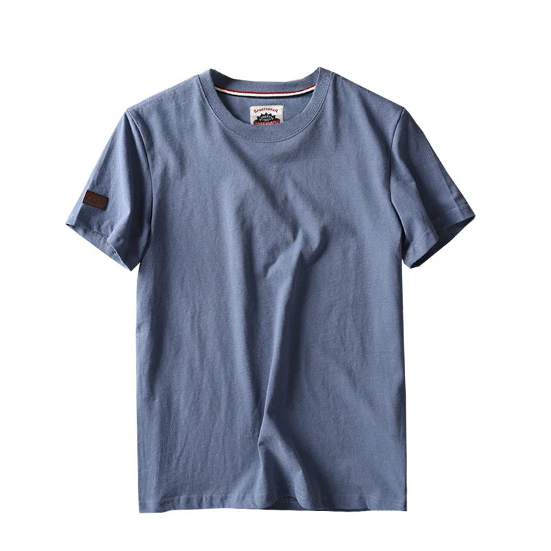 Summer New American Retro Short-sleeved O-neck Solid Color T-shirt Men's Fashion Simple 100% Cotton Washed Casual Sport Tops