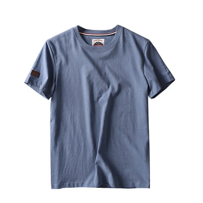 Summer New American Retro Short-sleeved O-neck Solid Color T-shirt Men's Fashion Simple 100% Cotton Washed Casual Sport Tops