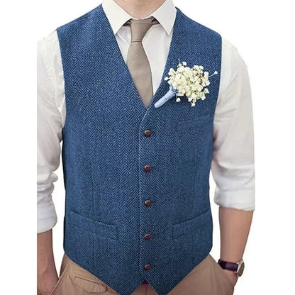 Men Vest Silver Herringbone V Neck Single Button Waistcoat For Wedding Banquet Birthday Business Casual Work Men Suit
