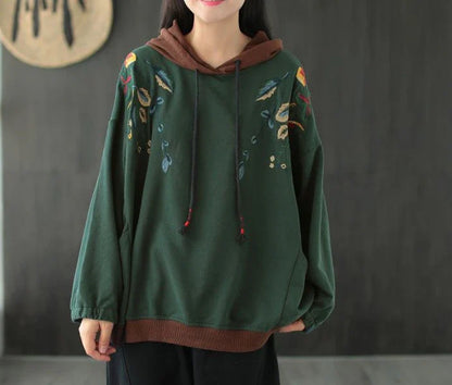 Brown Hoodies Embroidered Female Clothes Hooded Red Sweatshirts for Women Loose Green Baggy Tops Aesthetic Thick Goth Trend Emo