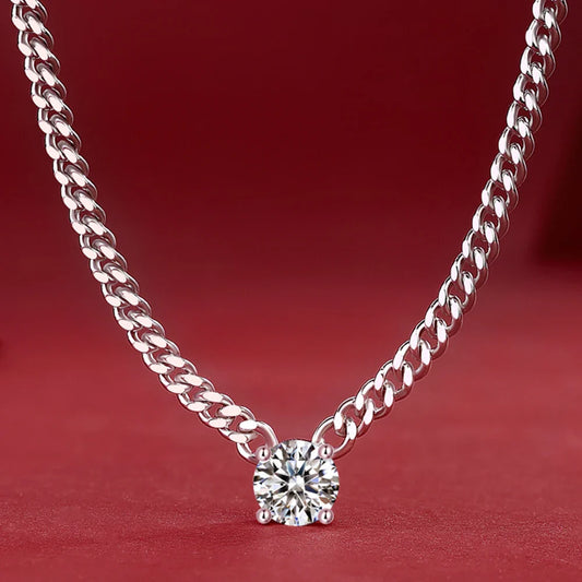 100% 925 Silver Cuban Chain Necklace 1CT 2CT 3CT Moissanite Pendant Necklaces for Women Men Plated 18k Gold Jewelry with GRA