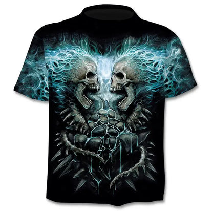 New retro street punk motorcycle men's T-shirt 3D shirt casual fashion hip-hop horror short sleeved round neck men's clothing