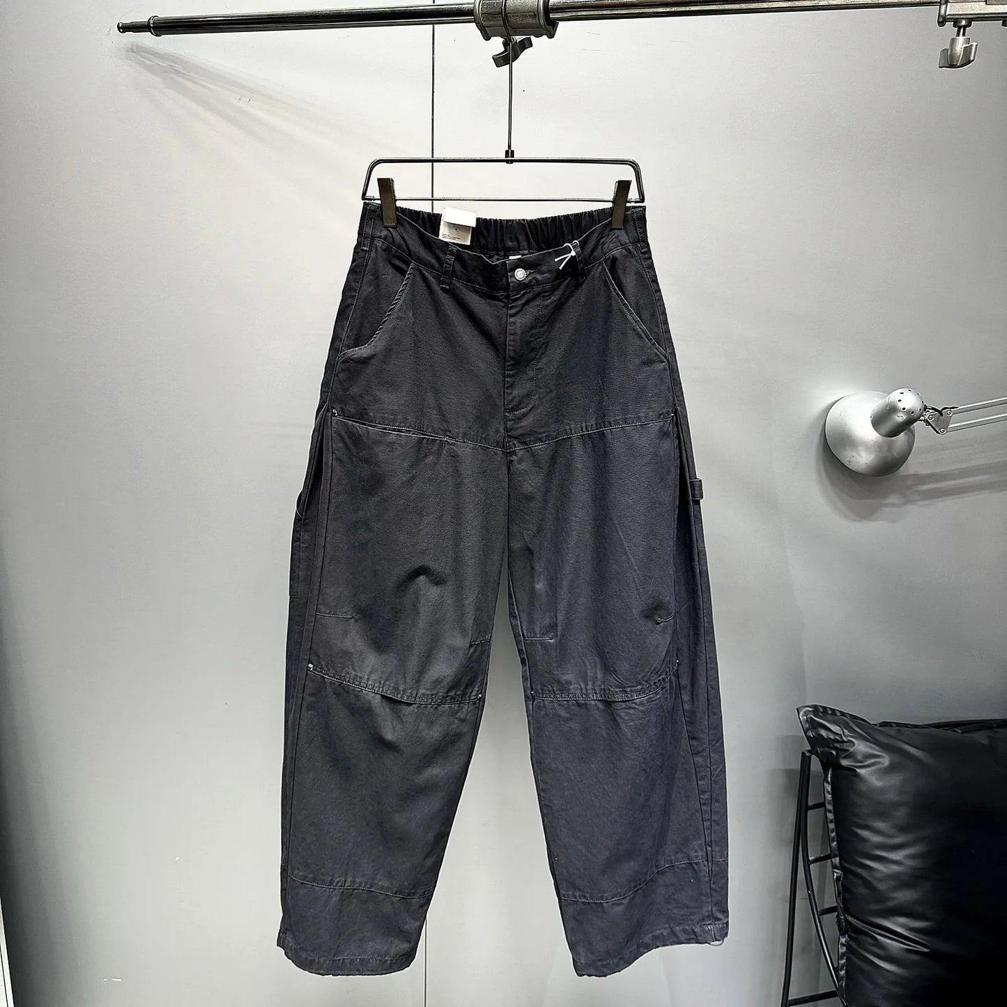 Mens Cargo Pants American Trendy Solid Black Cotton Heavyweight Wide Leg Loose Straight Streetwear Casual High Quality Pants