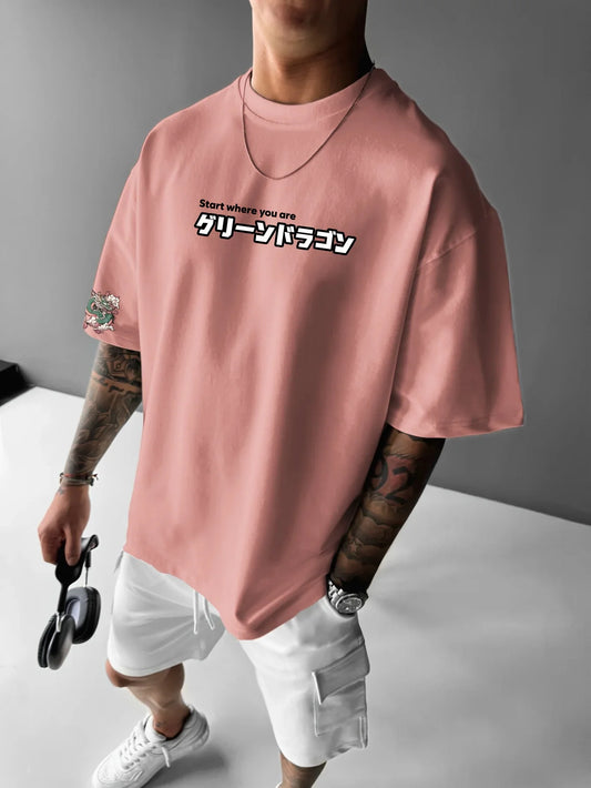 Japan Dragon Print Harajuku Y2K Men Women T-shirt Outdoor Street Casual Trendy Loose Sport Comfort Versatile Short-sleeve Summer