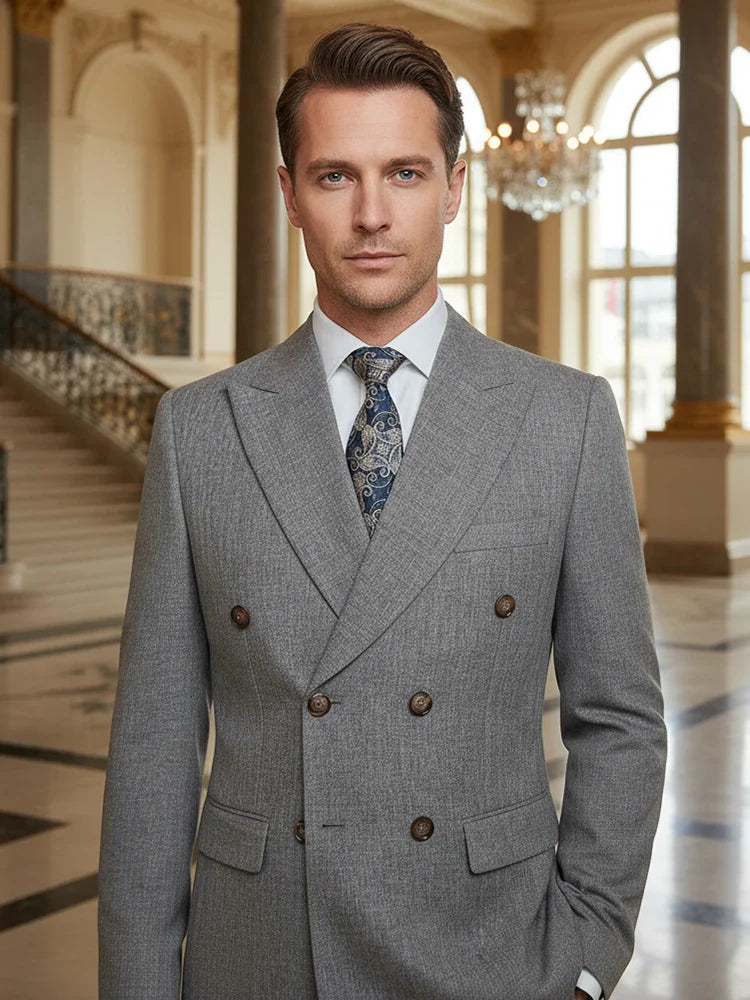 Dark Blue High Quality Luxury Men's Suit 2 Piece Set Wedding Groom Suit for Men Stylish Business Office Suit