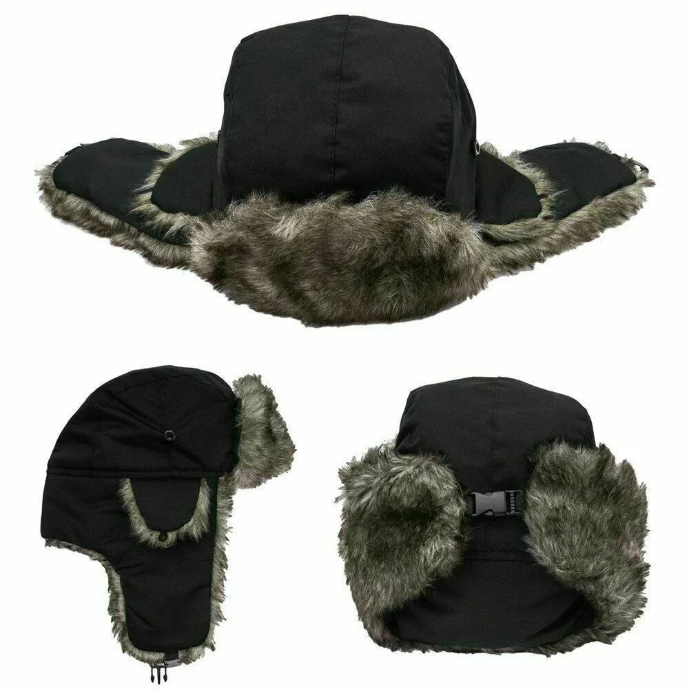 Russian Warm Earflap Hat: Men's Winter Waterproof Ski Cap, Aviator Trooper Style