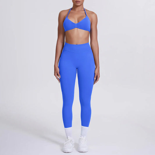 Women 2pcs Patchwork Sport Yoga Suit Training Sleeveless Sport Gym Tops Tummy Control Slimming Booty Leggings Yoga Suit Sports