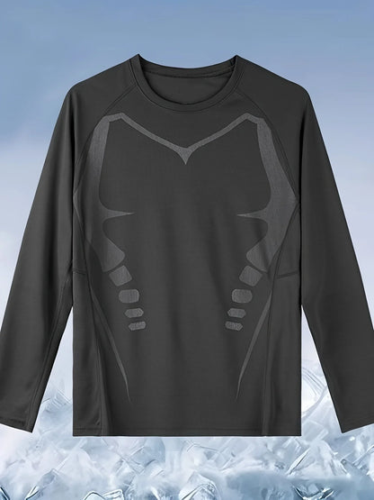 Men's High-Elasticity Quick-Dry Solid Color Breathable Mesh Long Sleeve T-Shirt for Spring/Autumn Fitness Training