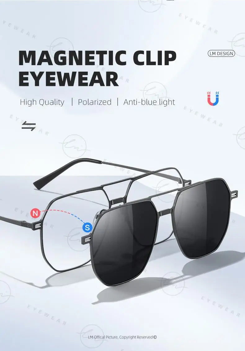 Top Brand Design Sunglasses Men Polarized 3 In 1 Magnetic Clip On Glasses Women Hexagon Night Vision Anti-Blue Light Eyeglass