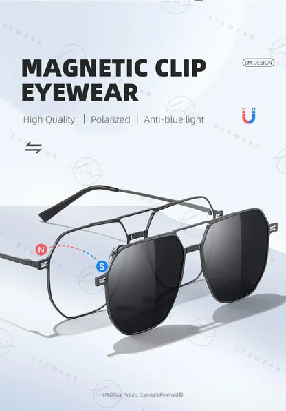 Top Brand Design Sunglasses Men Polarized 3 In 1 Magnetic Clip On Glasses Women Hexagon Night Vision Anti-Blue Light Eyeglass