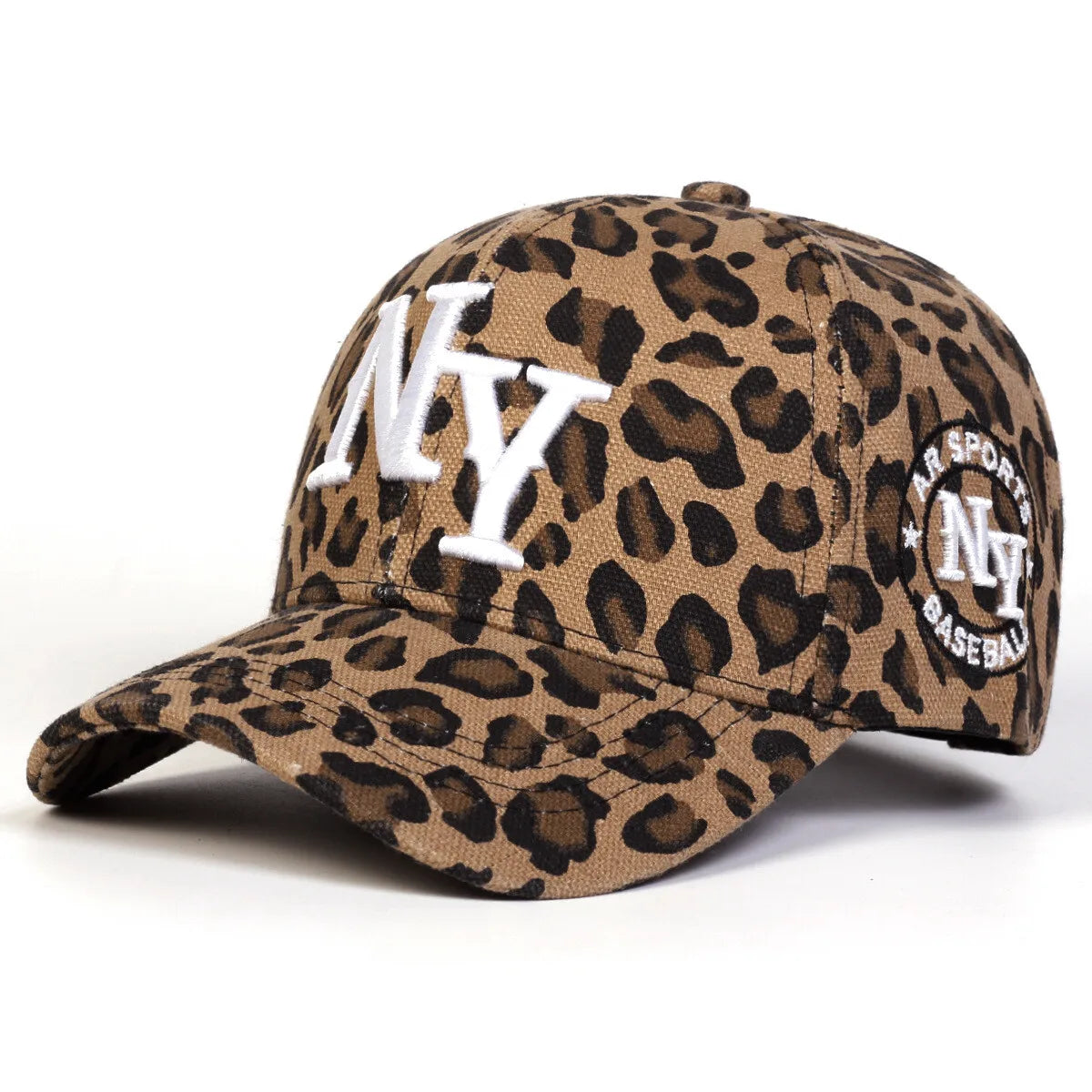 Leopard Print Baseball Cap with New York Embroidery Adjustable N.Y. Cotton Hat for Men and Women Casual and Sporty Look