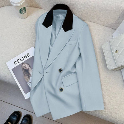 Spring Women's Suit Jacket Fashionable Korean Design Commute Style Long Sleeve Polyester Blend Urban Windbreaker