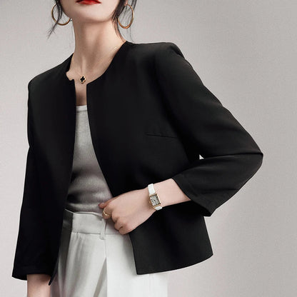 Light Luxury Short Jacket For Women New Spring-Summer Style Round-Neck Blazer Niche Style Simple Cardigan Outerwear