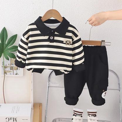New Autumn Baby Clothes Set Children Boys Striped Long Sleeved T-Shirt Pants 2Pcs/Sets Infant Fashion Costume Kids Tracksuits