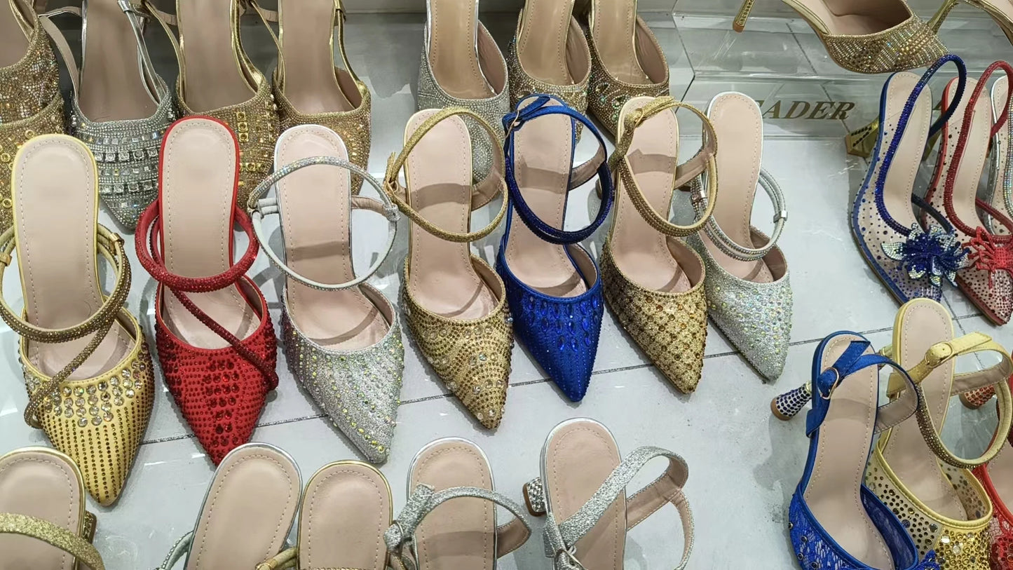 Women's Clutch Bag and Shoes Fairy Diamond High Heels Stylish Dress Shoes Pointed Toe Stiletto Heels Elegant Party Wedding Shoes