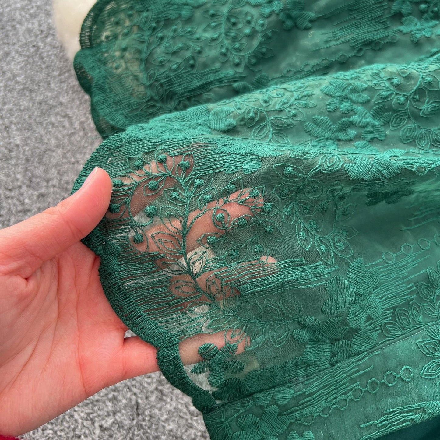 High-End Women's Dress Heavy Embroidery A-Line Long Skirt V-Neck Lantern Sleeve Single Button High Waist Korean Style Commute