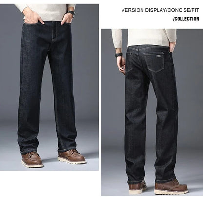 Men's Fleece Lined Thicken Jeans Winter Warm Stretch Slim Fit Denim Pants Comfortable Soft Trousers for Daily Work Wear Clothing