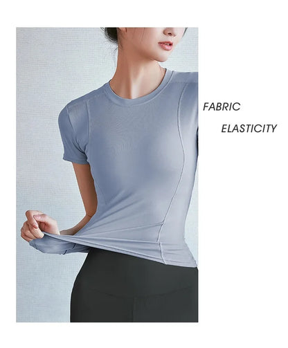 Women's Sports Fitness Clothing Slim Running Sweat Absorbing Skinny Yoga Clothes Quick Drying Clothes Short Sleeved T-shirt