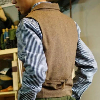 Men Vest Brown Single Button With Lapel Solid Waistcoat For Wedding Banquet Business Office Work Casual Daily Men Suit Vest