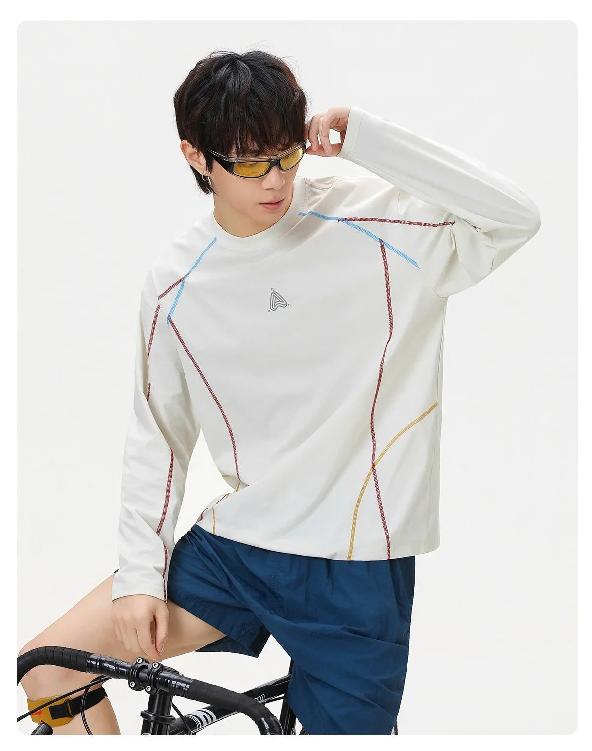 Men's Cool-Touch Contrast Stitch Long Sleeve T-Shirt – Loose Fit Moisture-Wicking Athletic Top for Autumn & Summer Sports