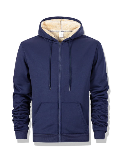 Winter Thick Fleece Zipper Hoodies Thicken Warm Jackets Long Sleeve Sweatshirts Casual Sports Fleece Black Coats Hooded Men Coat