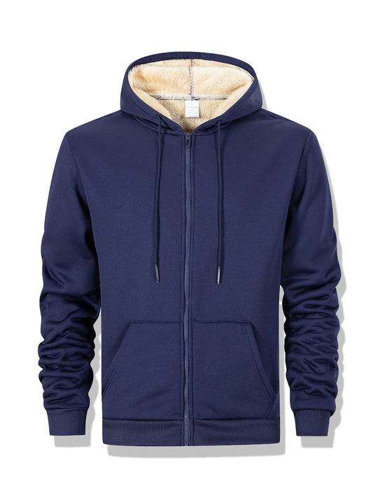 Winter Thick Fleece Zipper Hoodies Thicken Warm Jackets Long Sleeve Sweatshirts Casual Sports Fleece Black Coats Hooded Men Coat
