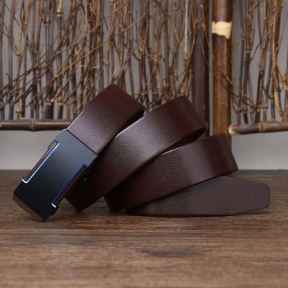 Luxury Genuine Leather Belt Men's Casual Cowhide Toothless Automatic Buckle Belt for Men Jeans Pants Waistband Business Belt