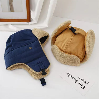 2025New Unisex Winter Hats with Ear Flaps Cotton Trapper Hat Aviator Windproof Ski Cap Buckle Closure Ushanka Outdoor
