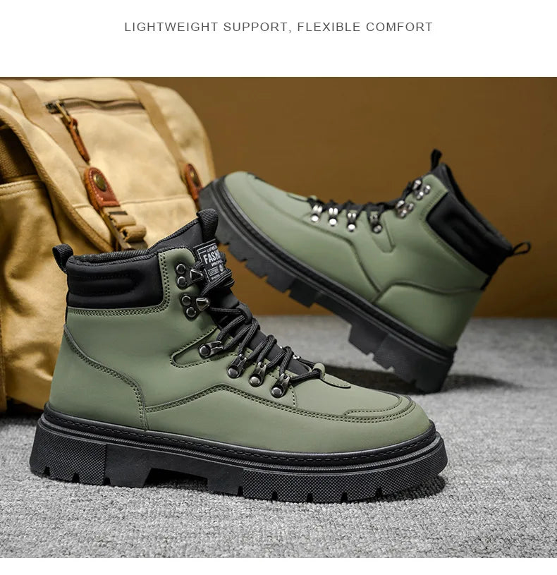 New Men's Leather Boots Brand Retro Comfortable Boots for Men 2026 Fashion High Top Non Slip Casual Shoes Business Work Shoes
