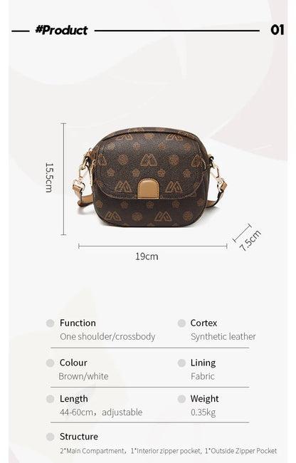Women Small Shoulder Bag Fashion Monogram PVC Lady Crossbody Handbag with Adjustable Strap