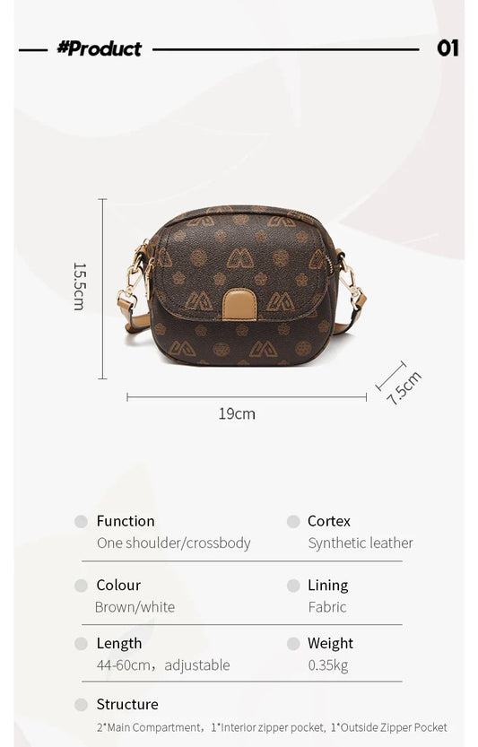Women Small Shoulder Bag Fashion Monogram PVC Lady Crossbody Handbag with Adjustable Strap