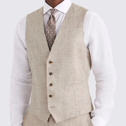 Men Vest Ivory Linen Single Button V Neck Breathable Cool Waistcoat For Business Work Banquet Office Casual Daily Men Suit Vest