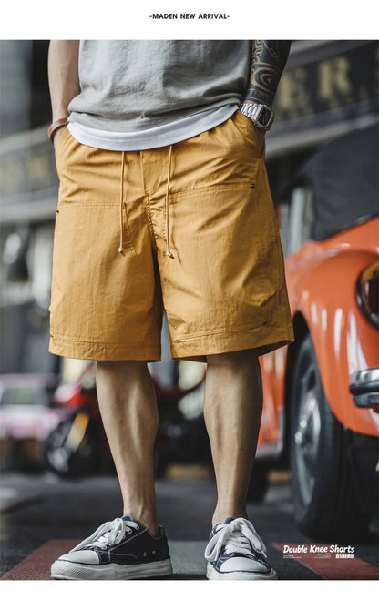 Vintage Mountain Series Lightweight Cargo Shorts Retro Double Knee Wide Leg Logger Style Outdoor Camping Men Summer