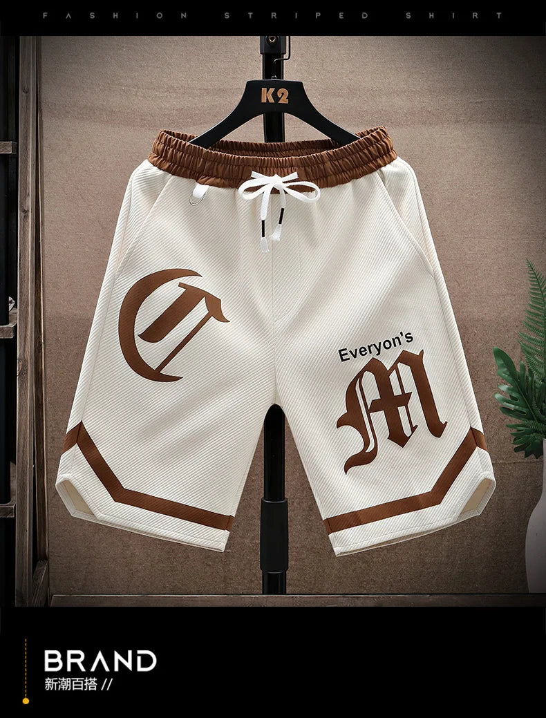 2025 Summer Men's Running Shorts Casual Jogging Sport Short Pants patchwork Print Drawstring Loose Dry Gym Sports Shorts