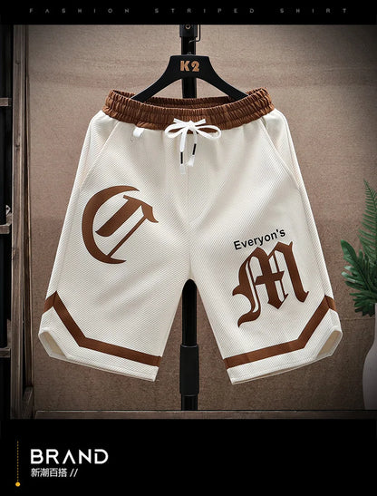2025 Summer Men's Running Shorts Casual Jogging Sport Short Pants patchwork Print Drawstring Loose Dry Gym Sports Shorts