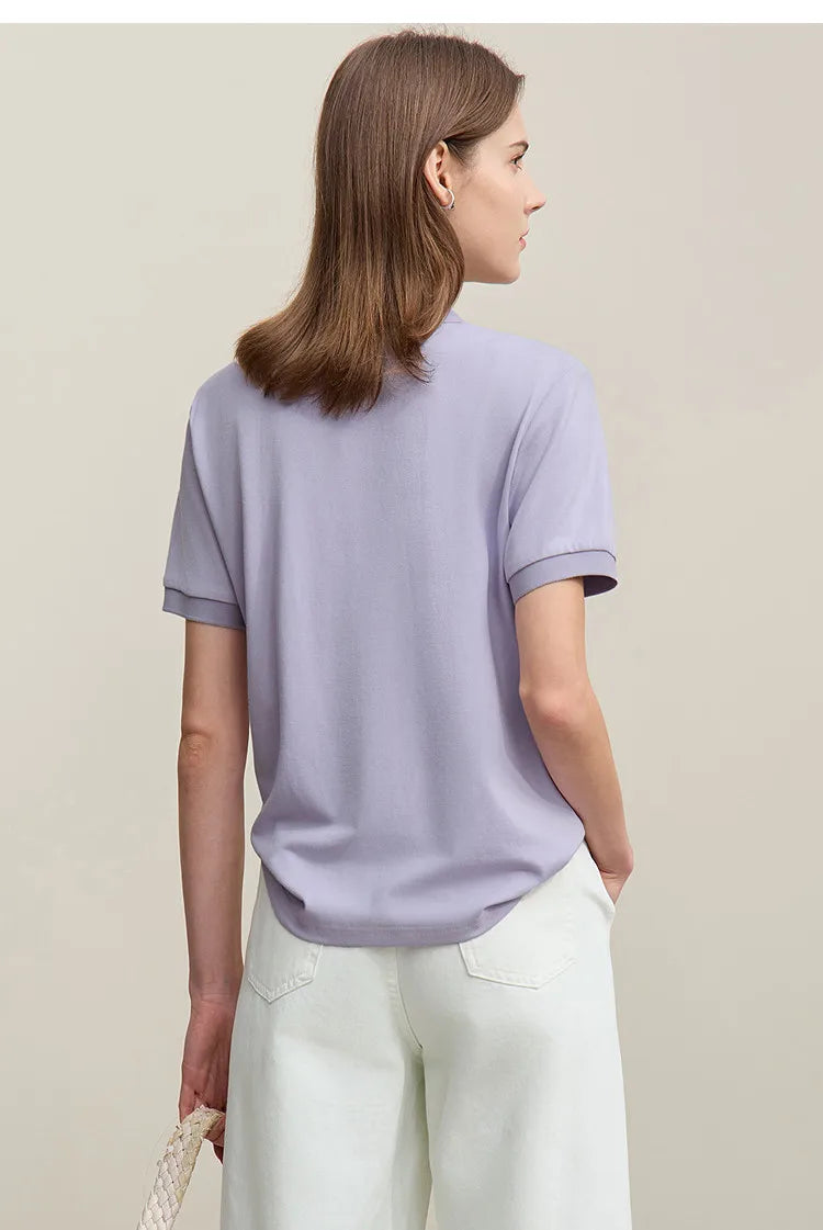 Women's Polo Shirt 2026 Summer Asymmetric Placket Short Sleeve Tee Lapel Collar Casual Layering T-Shirt For Women 12622015