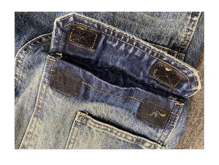 Autumn American Casual Ruffian Handsome Washed Retro Tooling Jeans Men's Straight Loose High Street Tapered Pants Tide