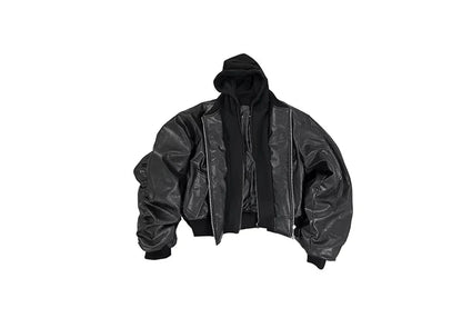 Autumn Winter Oversized Cool Black Thickened Warm Pu Leather Jacket Men Hood Luxury Designer Fake 2 Clothes