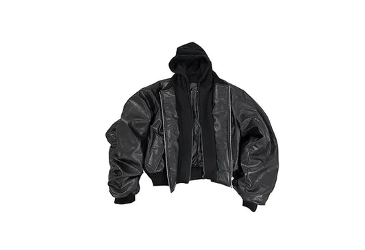 Autumn Winter Oversized Cool Black Thickened Warm Pu Leather Jacket Men Hood Luxury Designer Fake 2 Clothes