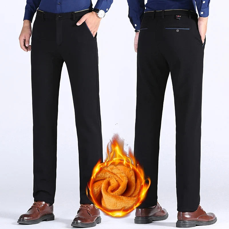 2025 Winter New Thickened Straight Slim Warm Business Casual Office Male Velvet Trousers Classic Men's Fleece Casual Pants