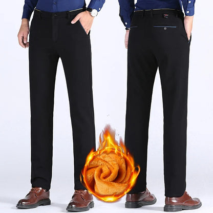 2025 Winter New Thickened Straight Slim Warm Business Casual Office Male Velvet Trousers Classic Men's Fleece Casual Pants