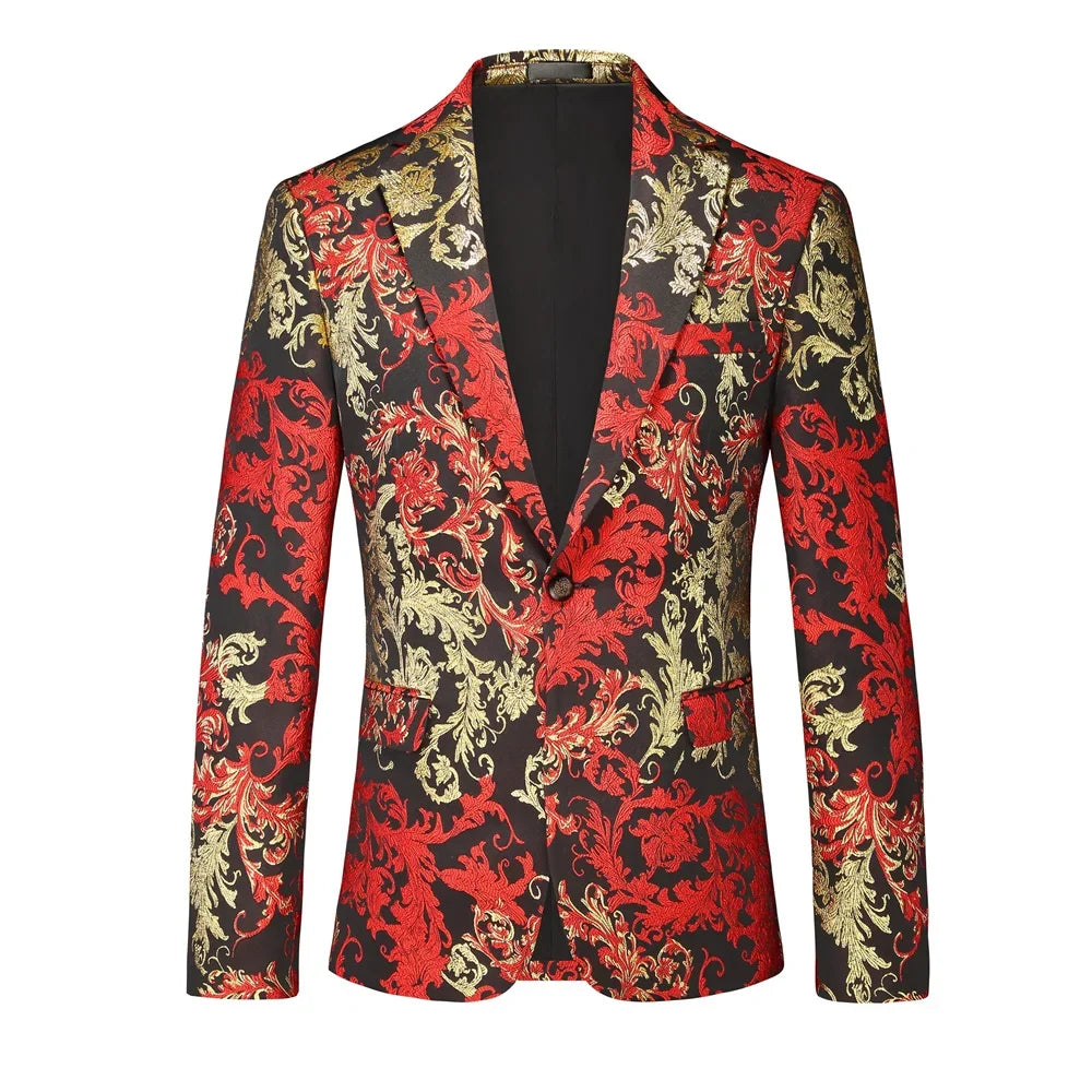 Men's Red Single-Button V-Neck Suit Jacket, Asian Sizing Long Sleeve Coat, Wedding Party Wear Blazers. 2026 New