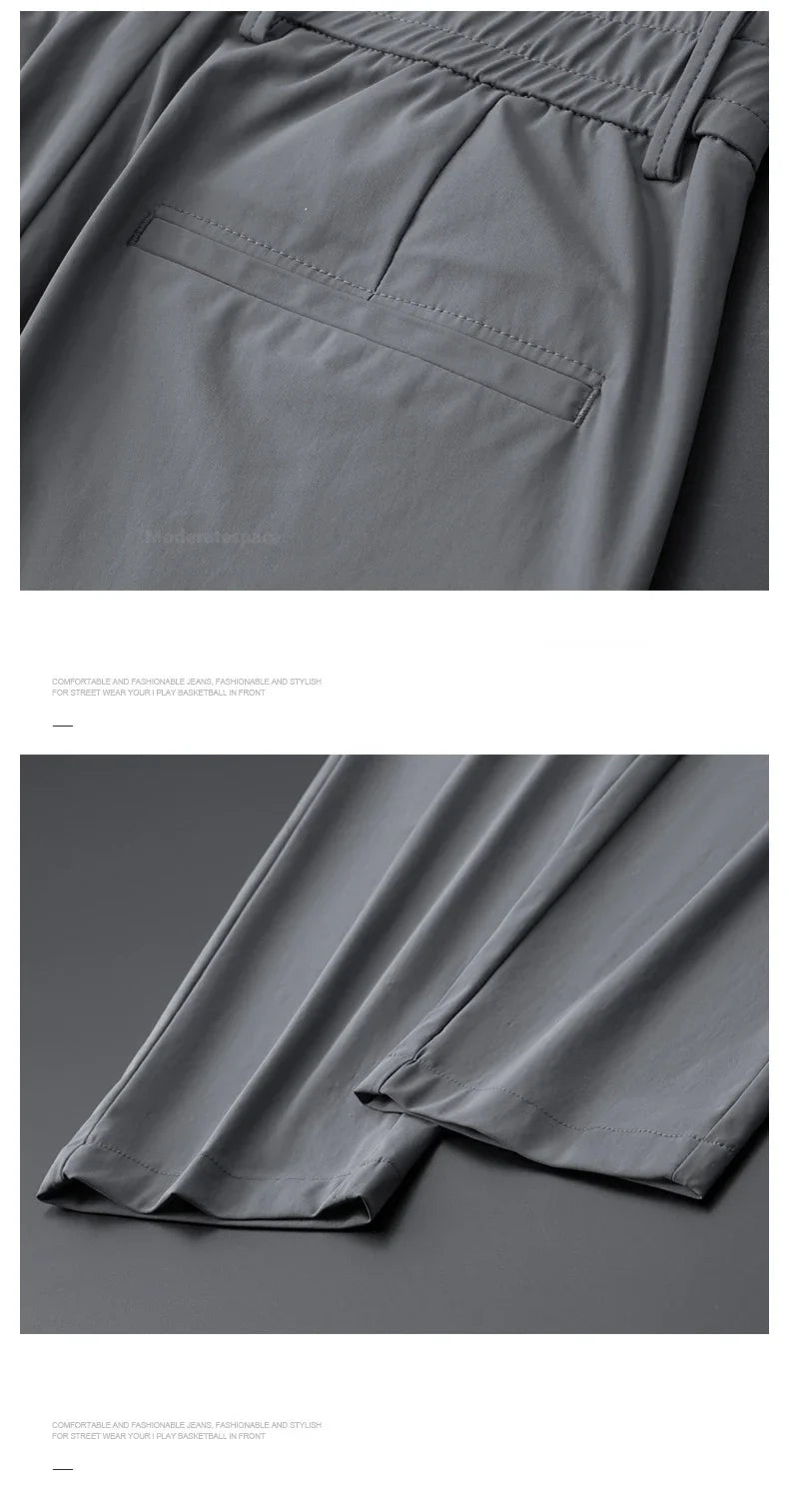 Summer Ultra-thin Casual Pants Men's High Elastic Quick-drying Ice Silk Straight Business Formal Casual Trousers Black Gray
