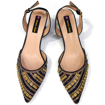 2025 Elegant Multicolor Color Women's  Heels and Rhinestone Handbag Set - Italian Design for Weddings and Parties