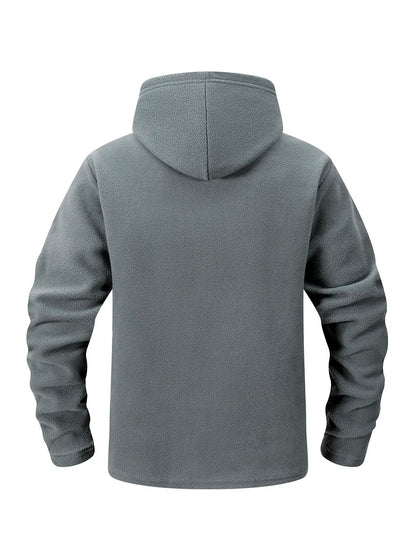 Men's Hiking Tactical Fleece Full Zip Hooded Jacket Multi-Zipper Pockets Design Autumn Winter Warm Outdoor Sports Coat for Men