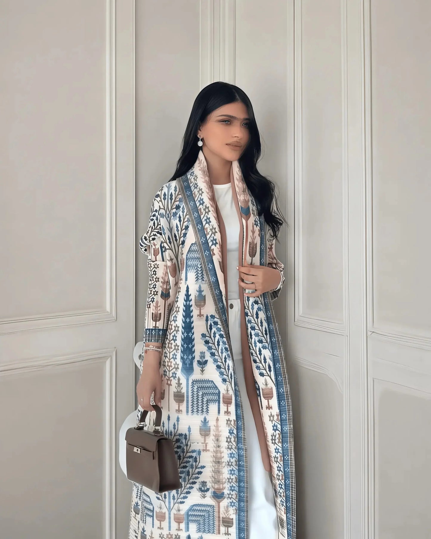 Women's Fold Miyake Pleated Abaya Long Sleeve Print Foldable Collar Robe Cardigan Coat New Winter Fashion Original Design 2026