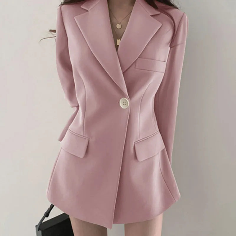 Women Blazer 2025 New Slim Spring Autumn Suit Jackets One Button Long Sleeve Korean Casual Coats Female Blazer Outwear Trend Top
