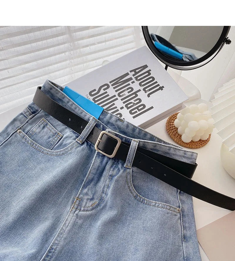 Wide Leg Denim Shorts With Belt Women Summer High Waist Pocket Hot Pants Streetwear Korean Fashion Casual Cowboy Jeans Shorts