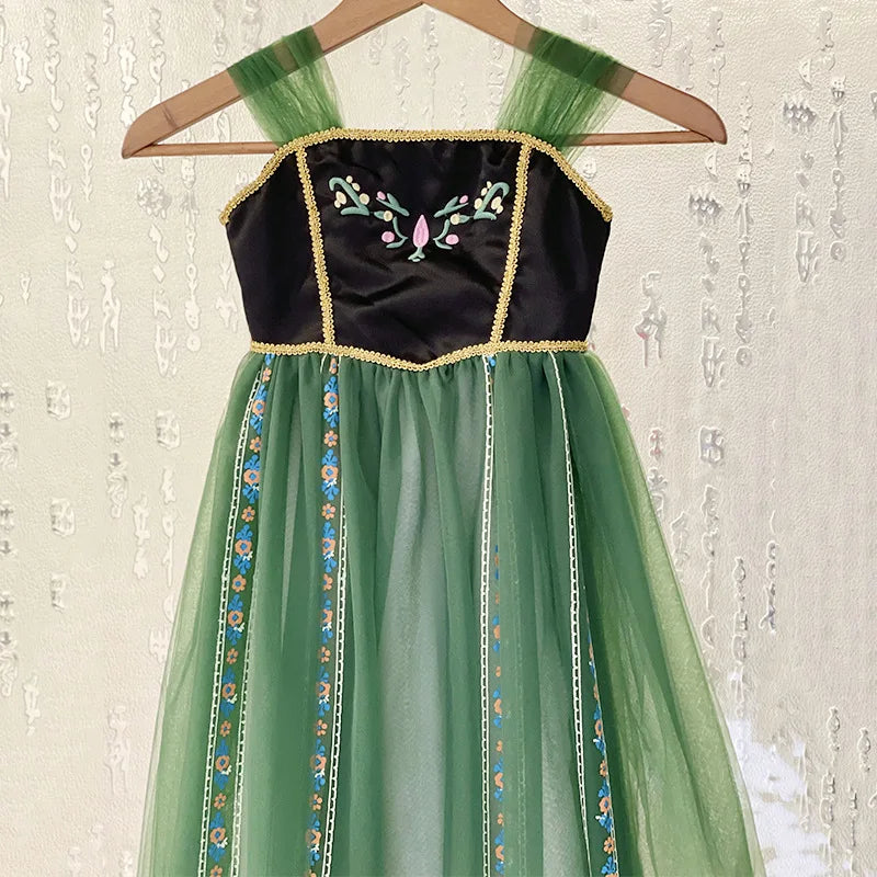Girls' Summer Anna Frozen Baby Dress Child Green Dress Up Halloween Costume for Kids Princess Party Cosplay Dresses 2 to 8 Years